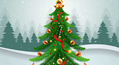 175769142 Gedecoreerde Kerstboom Vakantiekaart Met Golf Achtergrond