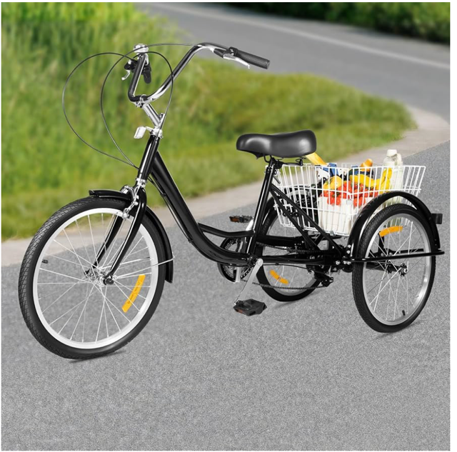 WFIETN 20 Inch Driewieler Voor Volwassenen 8 Versnellingen 3 Wielen Fiets Met Boodschappenmand Zwart Stadsfiets Se